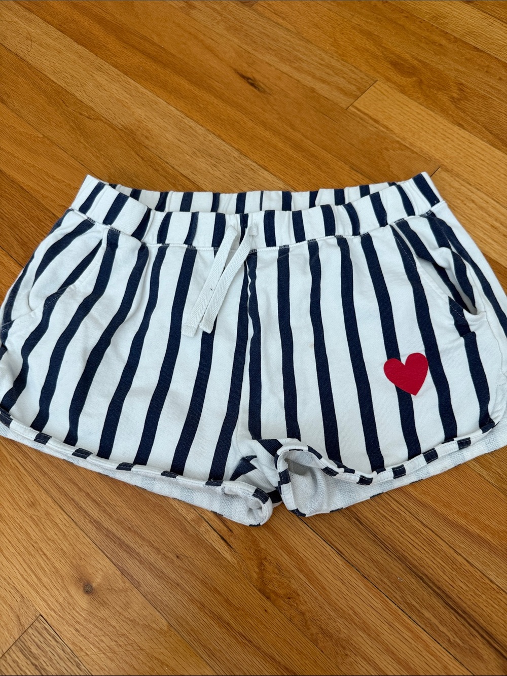 Zara Navy & White Striped Women's Athletic Shorts with Red Heart